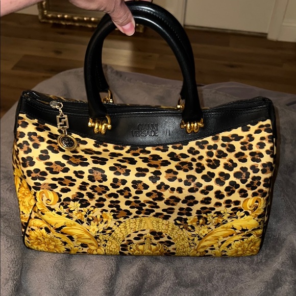 Versace Handbags - Versace Baroque Sunburst “Boston” Bag with Leopard Accents